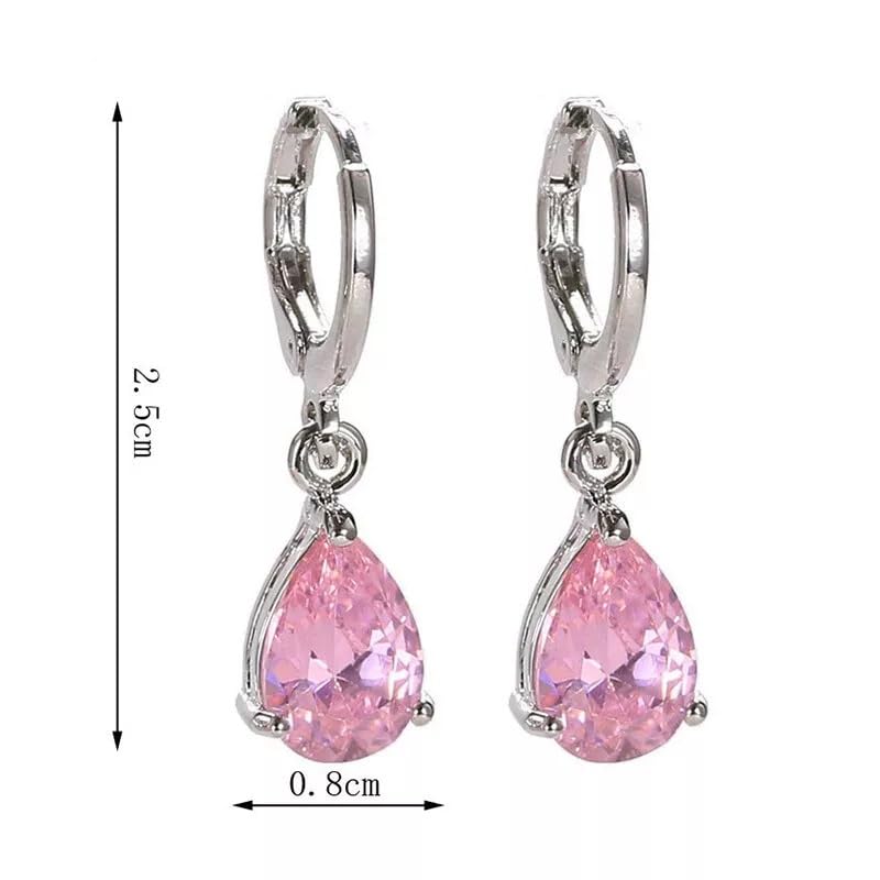 El Regalo Cute Cubic Zirconia Cut Stones Hoop Earrings for Girls & Women- Classic Teardrop Shape Zircon Drop Dangle Earrings (Baby Pink)