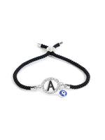 El Regalo Name Initials Evil Eye Bracelet Rakhi for Brother- Name Letter CZ Rakhi with Roli Chawal, Message Card in Rakshabandhan Box for Bhai (Black- A)