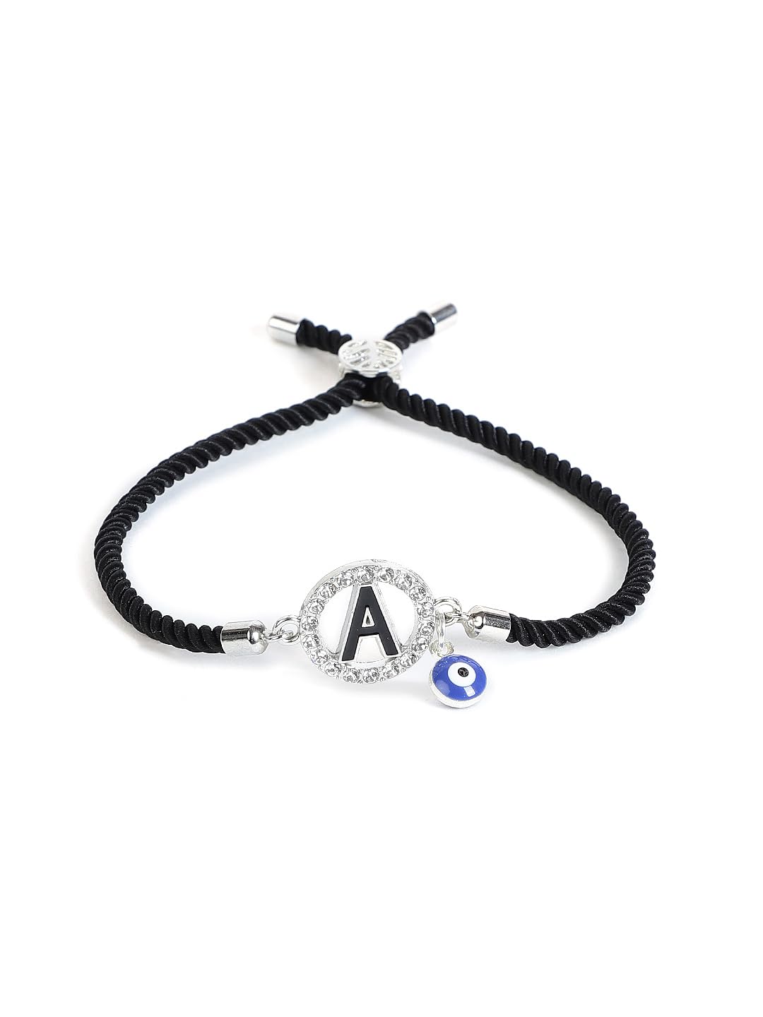 El Regalo Name Initials Evil Eye Bracelet Rakhi for Brother- Name Letter CZ Rakhi with Roli Chawal, Message Card in Rakshabandhan Box for Bhai (Black- A)