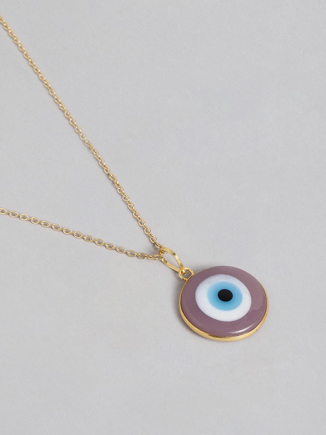 El Regalo Big Evil Eye Handmade Glass Lamp work Unisex Pendant Necklace for Men, Women, Girls & Boys | Evil Eye Pendant Necklace (Lavender Pink Golden)