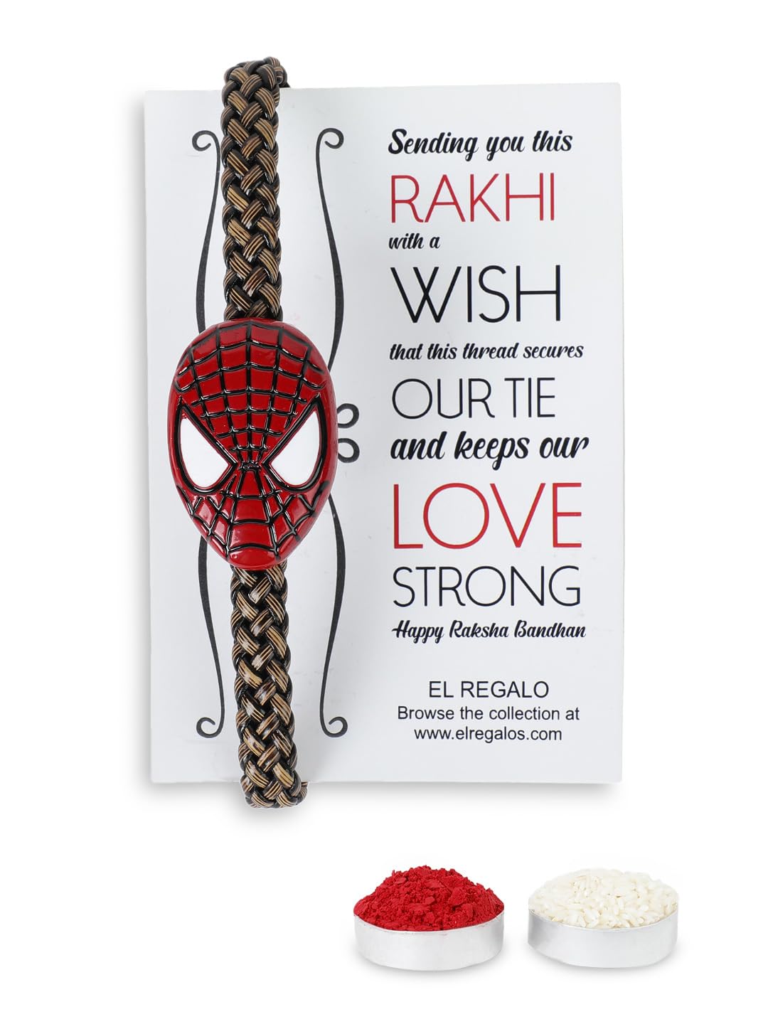 El Regalo Boys 1Pc Super Hero Bracelet Rakhi For Brother/Bhai With Roli Chawal Shagun Pack, Message Card In Rakhi Box (Spiderman)