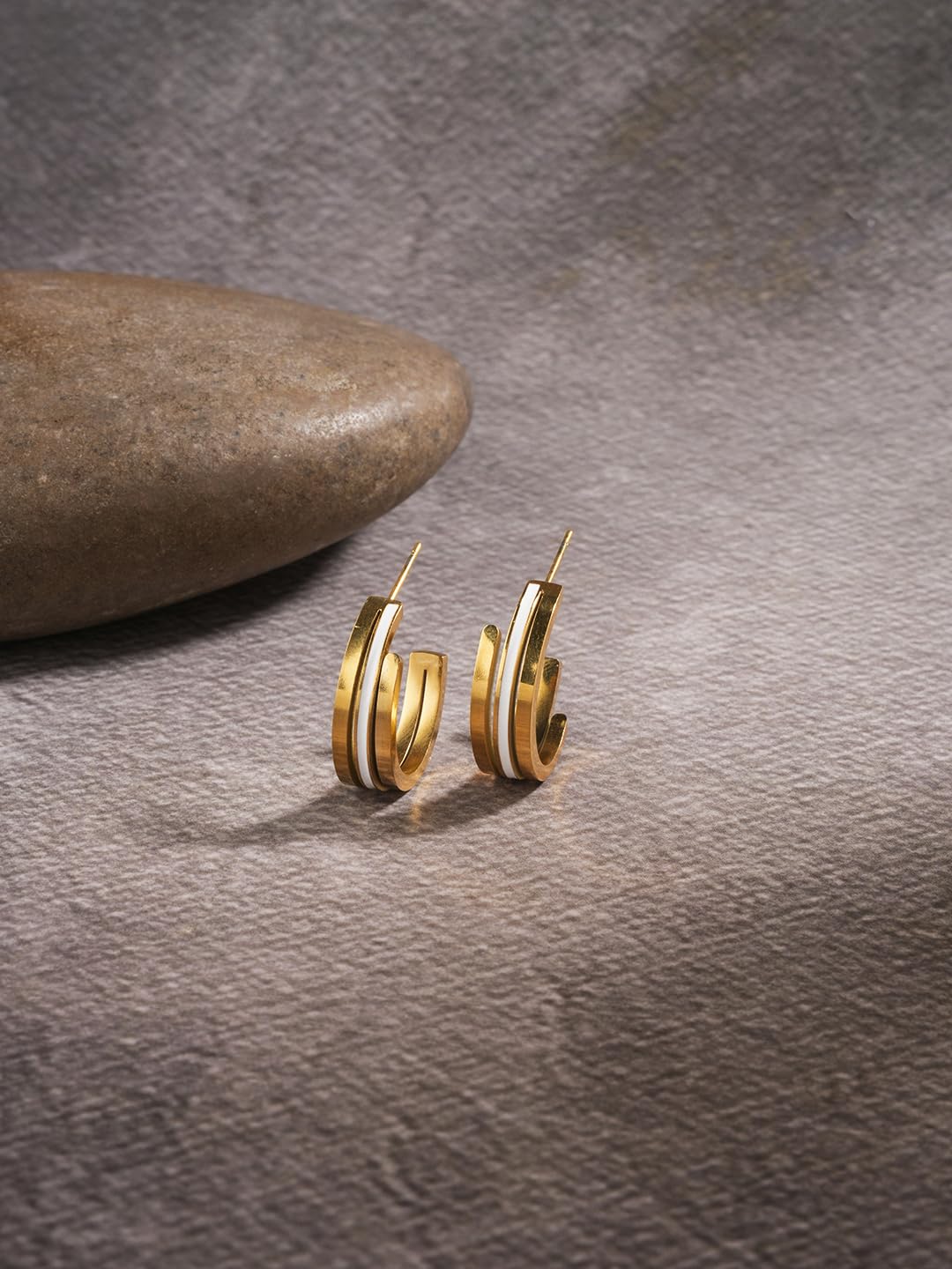 El Regalo Luxury & Creative Stainless Steel Layered C Half Hoop Earrings- Bold & Beautiful, Modern Hoops for Women/Girls (Layered Enamel Hoops)