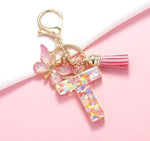 El Regalo Personalized Name Initials Butterfly Charm Keychain - Custom Letter Keyring with Pink Tassel & Butterfly Pendant, Purse, Bag, Backpack Accessory (T Letter)
