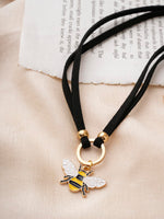 El Regalo 1PC Cute & Fancy Black Faux Choker Collar Necklace with Charms for Girls & Women (Honey Bee Charm Choker)