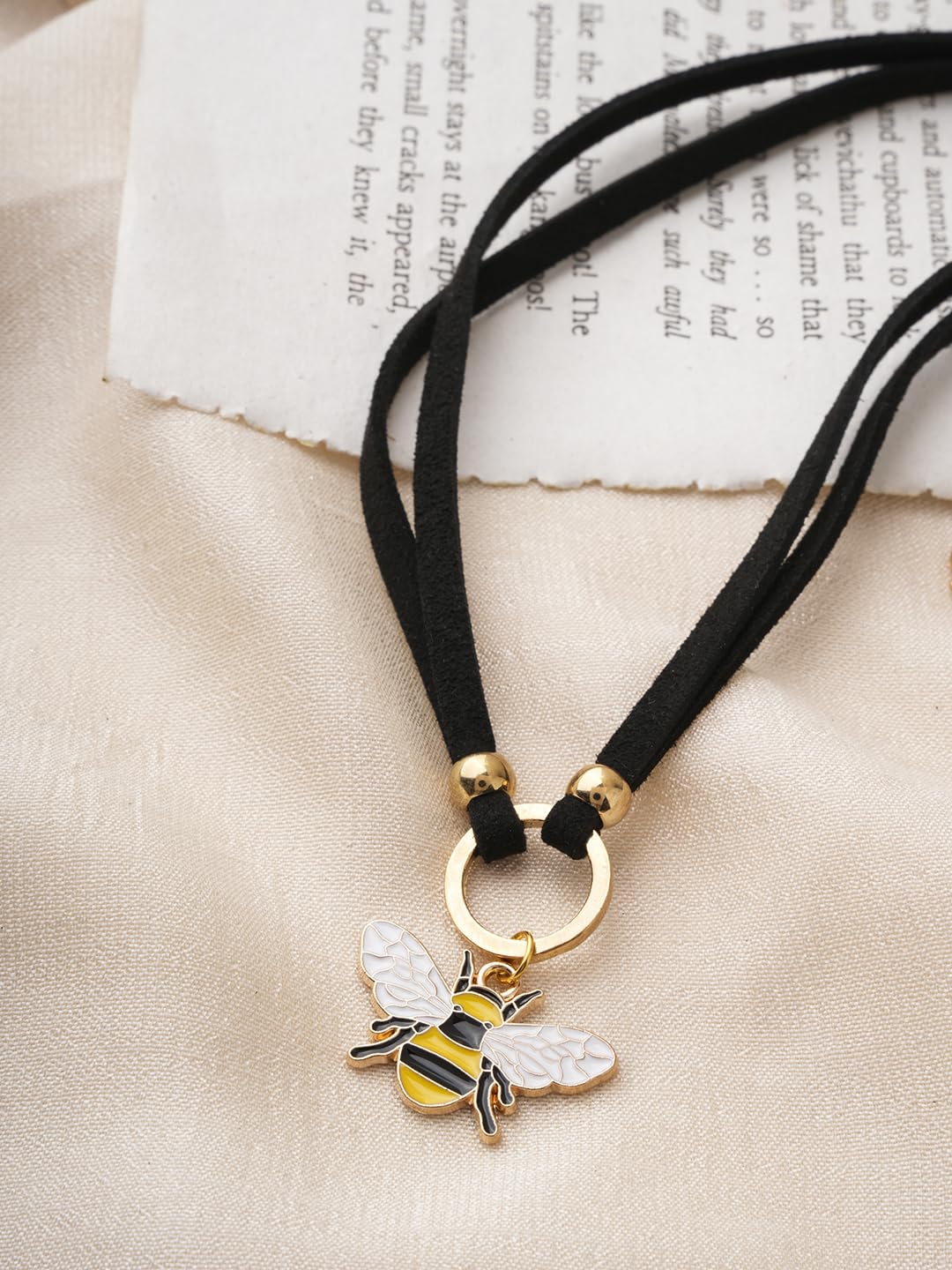 El Regalo 1PC Cute & Fancy Black Faux Choker Collar Necklace with Charms for Girls & Women (Honey Bee Charm Choker)