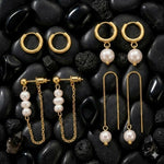 El Regalo 14K Gold Plated Pearl Drop & Huggie Hoop Earrings Combo Set for Women | 4 Pairs Anti-Tarnish Hypoallergenic Earring Stack for Multiple Piercings & Cartilage | Premium Aesthetic Jewellery Gift