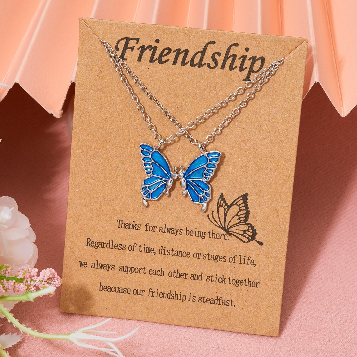 El Regalo 2 PCs Best Friend Butterfly Necklaces for Girls- Matching Butterfly Pendant Necklace Set BFF Friendship Necklace, Dainty Jewelry Gifts for Women Teen Girls (Blue BF Butterfly)