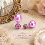 El Regalo's Double Sided 2 Ways Disco Ball Pearl Stud Earrings for Women | Reversible Front Back Ball Earrings | Crystal Rhinestone Back | Fashion Jewelry for Girls (Mauve)