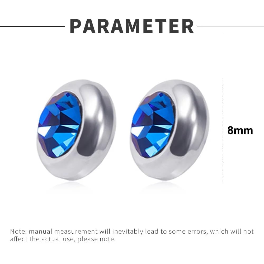 El Regalo 2 Pairs Non-Pierced CZ Magnetic Clip-On Unisex Earrings for Men/Women/Girls/Boys - Colorful CZ Fake Crystal Ear Stud Earrings (Blue & White)
