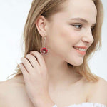 El Regalo Women's & Girl's 1 Pair Iridescent Flower Dangle Earrings - Hypoallergenic Gold-Tone with Mixed Stones Earrings (Red Rose Flower)