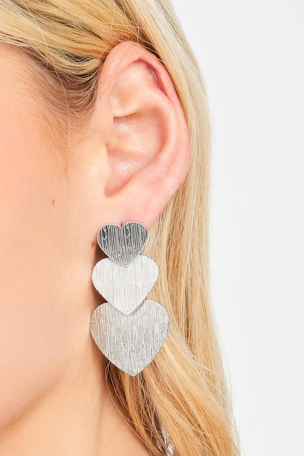 El Regalo Romantic Heart Tassel Metal Texture Long Earrings For Girls & Women Girls- Valentines Day Gift (Matt Silver)