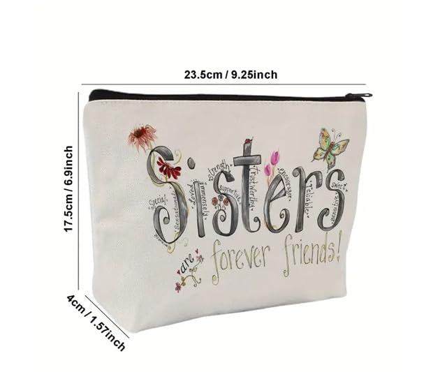 El Regalo 1PC 'I Love You Sister' OR Sisters Forever Friends Printed Makeup Pouch, Portable Travel Toiletry Bag, Multipurpose Zippered Organizer Bag (Sisters Forever Friends)