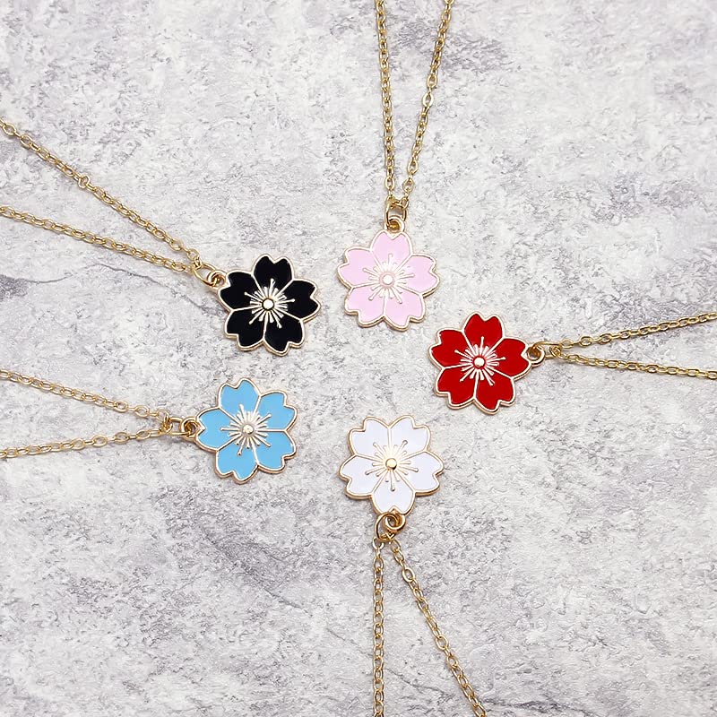 El Regalo 5 PCs Pendant Necklace Combo Set for Girls/Kids/Teens & Women - Flowers, Pearls Shell, Rainbow, Unicorn, Star, Heart Charms (Flower)