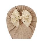 El Regalo 1PC Baby Turban Headband - Soft Nylon Bow with Golden Polka Dots - Newborn to Toddler Headwrap for Baby Girls - Stretchy & Comfortable Fit for 6 Months to 5 Years (Golden, One Size)