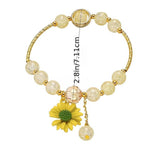 El Regalo 1PC Daisy Flower/Sunflower Crackle Beads Stretch Bracelet for Girls & Women- Fancy Floral Bracelets (Yellow)