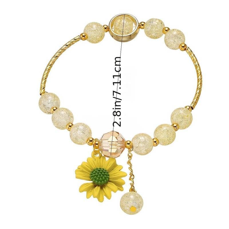 El Regalo 1PC Daisy Flower/Sunflower Crackle Beads Stretch Bracelet for Girls & Women- Fancy Floral Bracelets (Yellow)