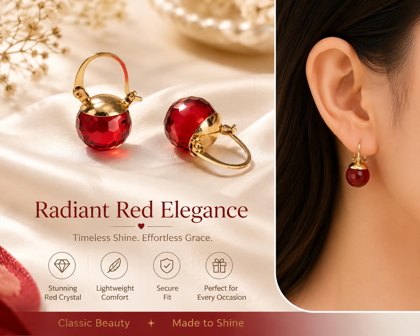 El Regalo Elegant & Graceful Aquamarine Austrian Crystal Earrings for Girls & Women- Sparkly Austrian Crystal Disco Ball Earrings (Red)