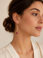 El Regalo Gorgeous Faceted Crystal Drop Threader Earrings for Girls & Women- Fancy, Delicate Sui Dhaga Threader Earrings (Red)