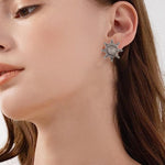El Regalo Oxidized Flower Stud Earrings- Silver Lookalike Brass Floral Earrings for Girls & Women