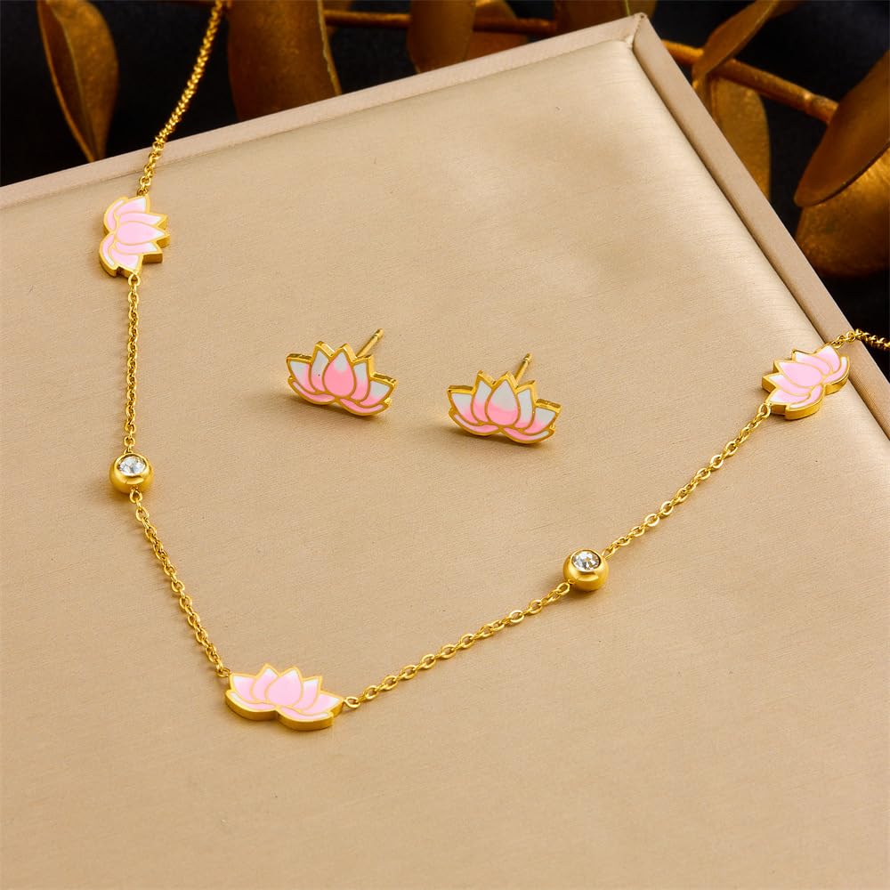 El Regalo Stainless Steel Flower Earrings & Necklace Jewelry Set for Girls & Women- Anti Tarnish/Waterproof Floral Jewelry