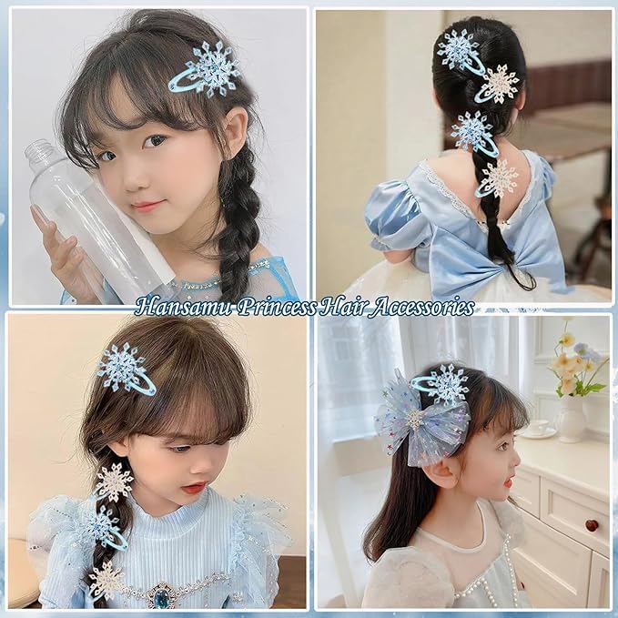 El Regalo 4 PCs Beautiful Snowflake Hair Pins - Snowflake Hair Clips Blue White Christmas Hair Accessories Xmas Rhinestone Hairpin Glitter Snowflake Barrettes (Small Snowflakes)