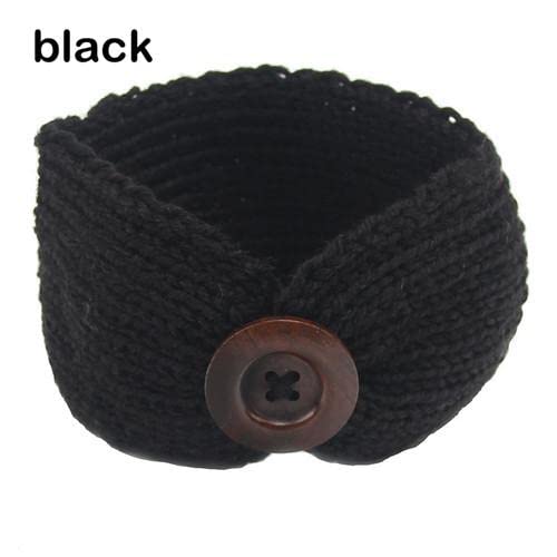 El Regalo Baby Woolen Knitting Infant Button Headbands Turban Head Wrap Knotted Hair Band for Girls & Boys (Black)