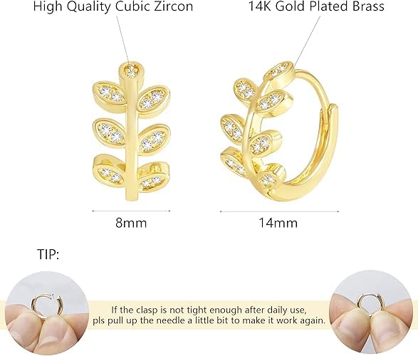 El Regalo Stainless Steel Tiny & Cute Leaves Hoop Earrings for Kids/Girls/Women- Anti-Tarnish/Waterproof Leaves Pattern Small Hoop Earrings (Gold & Silver)