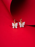 El Regalo Cute 2 Pairs Butterfly Lever Hook Earrings Combo for Girls & Women- Elegant Small Butterfly Hoop Earrings- Gift for Girls/Her (White & Pink)