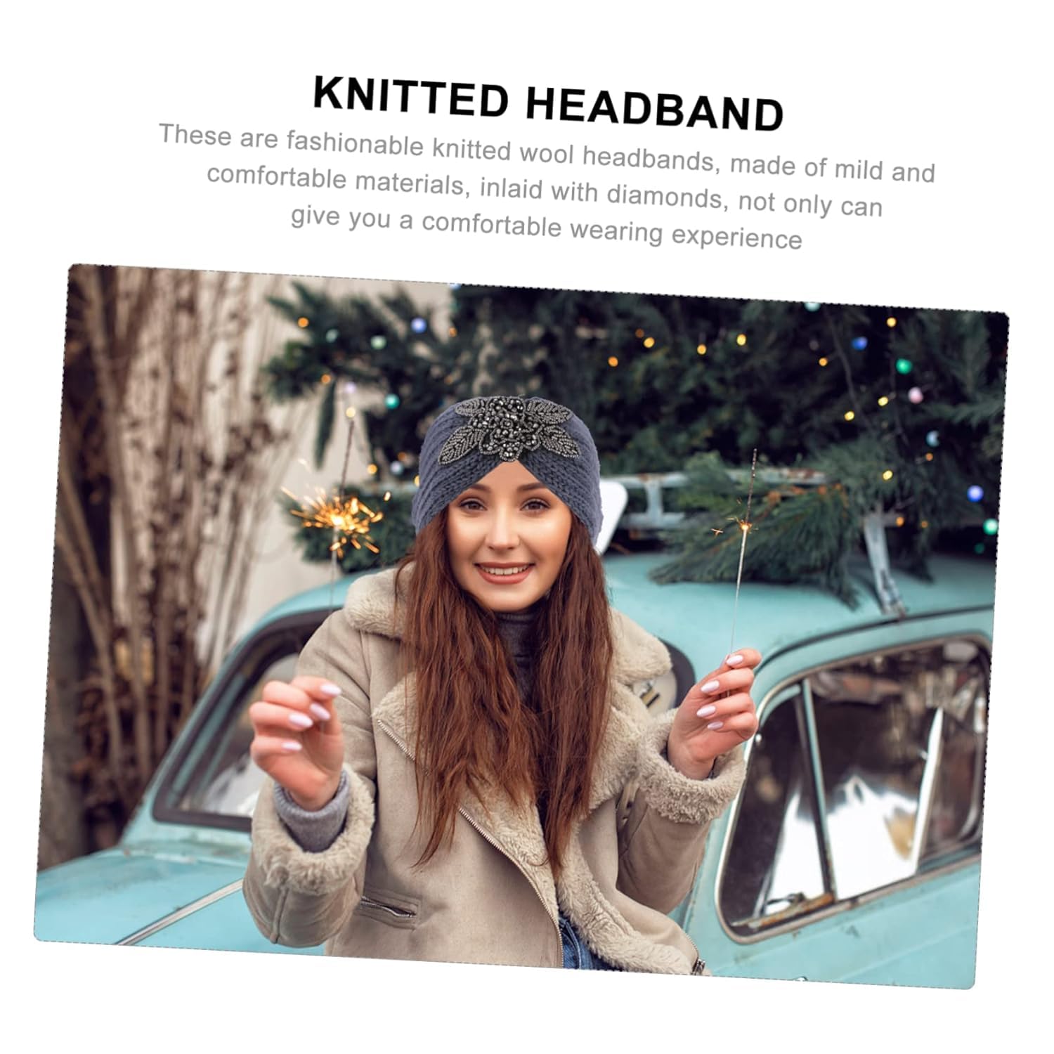 El Regalo 1 PC Winter Knitted Sequin Flower Headband Ear Warmer for Girls & Women - Headwrap with 3D Sequin flower- Ear Warmer Hair Muffs Band | Winter Designer Headbands (Grey)