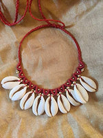 El Regalo Bohemian Gypsy Hippie Cowrie Beads Collar Macrame Choker Necklace for Girls & Women | Adjustable Retro Cowrie Handmade Beach Choker Necklace (Red Macrame Cowrie Necklace)