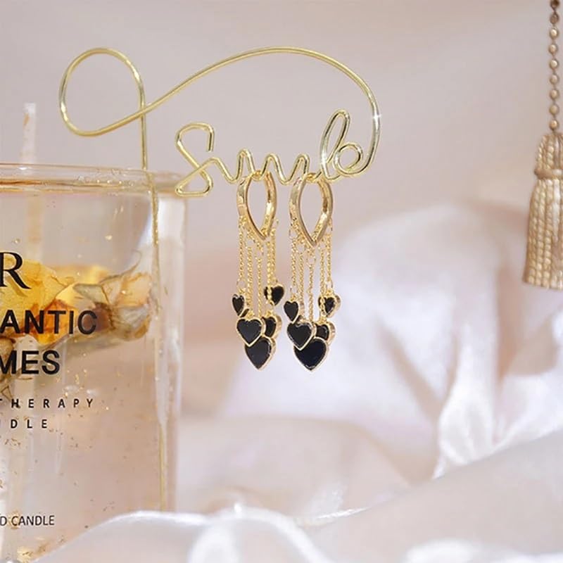 El Regalo Love Hearts Tassel Hoop Earrings for Women/Girls- Heart Huggie Hoop Chains Earrings (Gold)