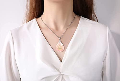 El Regalo Tree of Life Rose Quartz Drop Healing Crystal Chakra Pendant Necklace- Rose Quartz Jewelry for Girls & Women