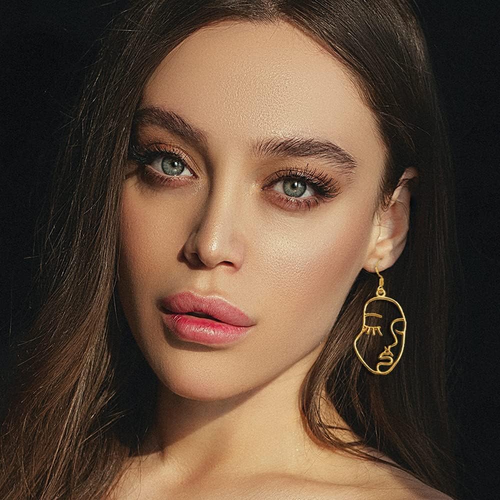 El Regalo "Chehra" Abstract Face Earrings- Gold Tone Geometric Hollow Face Earrings for Girls & Women- Vintage Fashion (Face Hook)