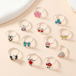 El Regalo 12 Pcs Cute Adjustable Rings Set for Kids/Girls/Women - Colorful Cartoon Enamel Finger Rings | Adjustable Cute Jewelry Gift Box - Butterfly, Flower, Bow, Heart, Cherry Designs (Style-1)