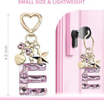 El Regalo Personalized Glitter Initial Letter Keychain for Girls & Women - Cute Pink Resin Alphabet Keyring with Heart & Star Charms - Fancy Luxury Bag Accessory & Birthday Gift (Letter E)
