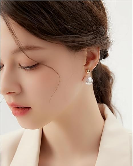 El Regalo Elegant Faux Pearl Earrings for Women - Elegant 18K Gold & Silver Plated Moti Jewelry Collection | Fancy Studs, Dainty Drops & Long Dangle Pearls Earrings for Girls (Style-10)