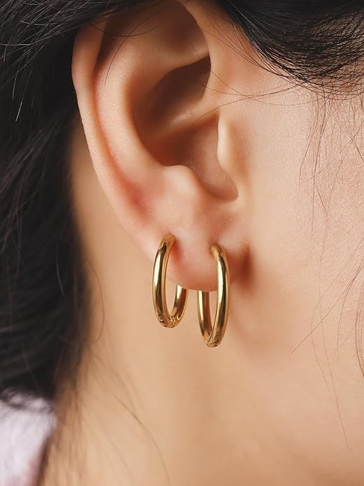 El Regalo 5 Pairs Gold Stainless Steel Unisex Huggie Hoop Earrings- 14k Gold Plated Cartilage Helix Daith Tragus Ear Hugging Hoop Earrings for Kids/Girls/Boys/Men/Women