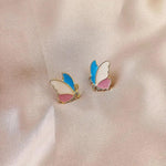 El Regalo 1 Pair Fancy, Cute Enamelled Butterfly Stud Earrings for Girls & Women - Fashion Enamalled Butterfly CZ Hypoallergenic & Nickel Free Earrings for Girls & Women (option-2)