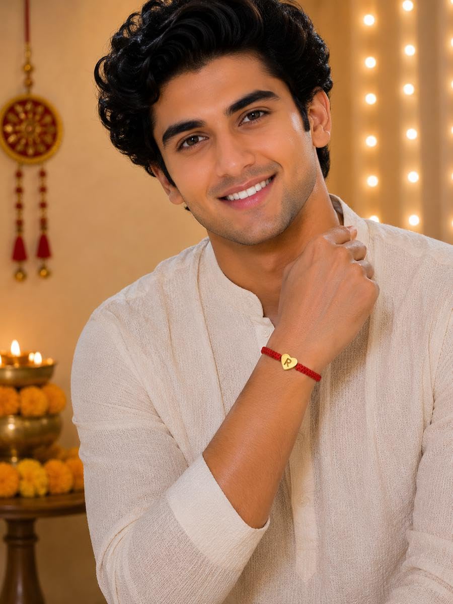 El Regalo Red Ethnic Rakhi Dori Unisex Rakhi-Adults - R letter