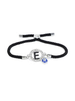 El Regalo Name Initials Evil Eye Bracelet Rakhi for Brother- Name Letter CZ Rakhi with Roli Chawal, Message Card in Rakshabandhan Box for Bhai (Black-E)