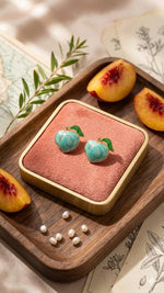 El Regalo Cute Gold Plated Stainless Steel Oil Drop Peach Stud Earrings for Girls & Women | Hypoallergenic Fruit Themed Fashion Earrings (Mint Green)