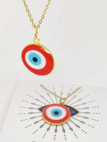 El Regalo Big Evil Eye Handmade Glass Lamp work Unisex Pendant Necklace for Men, Women, Girls & Boys | Evil Eye Pendant Necklace (Red Golden)