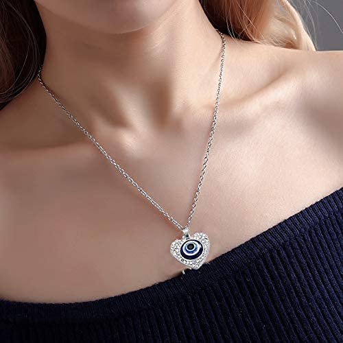 El Regalo Evil Eye Pendant Necklace for Girls & Women | Evil Eye Necklace Third Blue Eyes Amulet Protection Pendant for Girls & Women (Heart Silver)