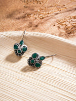 El Regalo Small Oxidized German Silver Stones Hook Earrings- Handmade Oxidized Indian Earrings (Green)