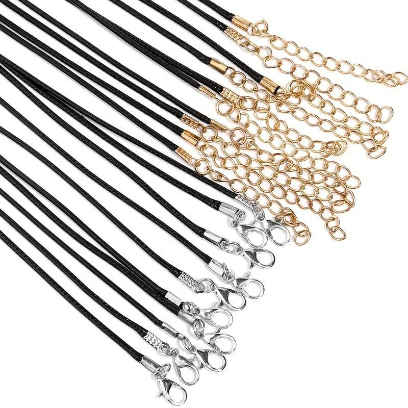 El Regalo 10pcs/Pack DIY Black 1.5MM Waxed Rope Braided Cords with Lobster Clasp Suitable for Necklace Making- Jewelry Accessories Small Business Supplies (5 Gold + 5 Silver)