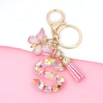 El Regalo Personalized Name Initials Butterfly Charm Keychain - Custom Letter Keyring with Pink Tassel & Butterfly Pendant, Purse, Bag, Backpack Accessory (S Letter)