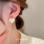 El Regalo Heart Hoops Earrings- Vintage Fashionable Bliss Heart Clip Double-sided Enamel Glaze Eternal Elegance Love Earrings for Women & Girls (Glazed Cream)