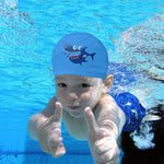 El Regalo 2 PCs Swim Cap Kids/Toddlers, Comfortable Breathable Polyester Fabric Swimming Caps Cute Cartoon Dolphin, Shark, Owl, Mermaid Fairy, Unicorn, Giraffe Swim Caps (Pink Owl & Blue Shark)