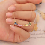 El Regalo Luxury Rainbow Smile Zircon Clavicle Chain Necklace for Girls & Women- Stainless Steel Rainbow Stones Smiley Necklace