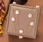 El Regalo Stainless Steel 2in1 Large Pearl Double Layered Pendant Necklace For Girls & Women- Anti Tarnish Pearls Layered Necklace